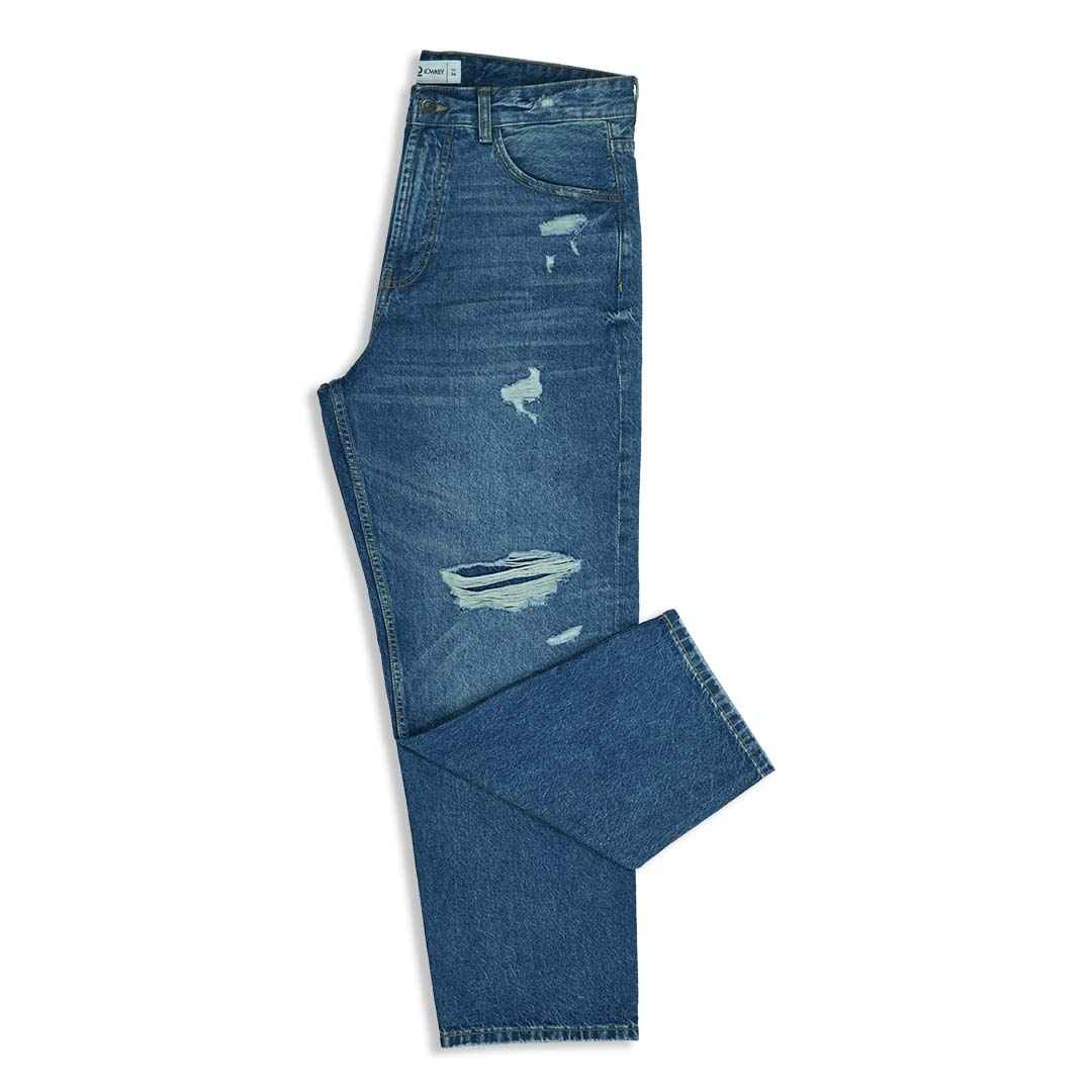 Mid Dark Distressed Baggy Jeans