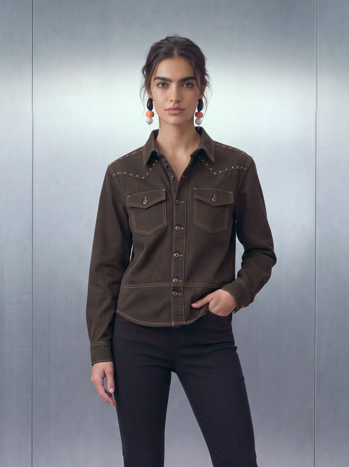 March Cowboy Shacket – Brown Dyed