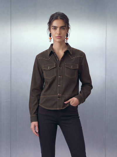 March Cowboy Shacket – Brown Dyed