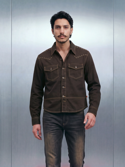March Cowboy Shacket – Brown Dyed