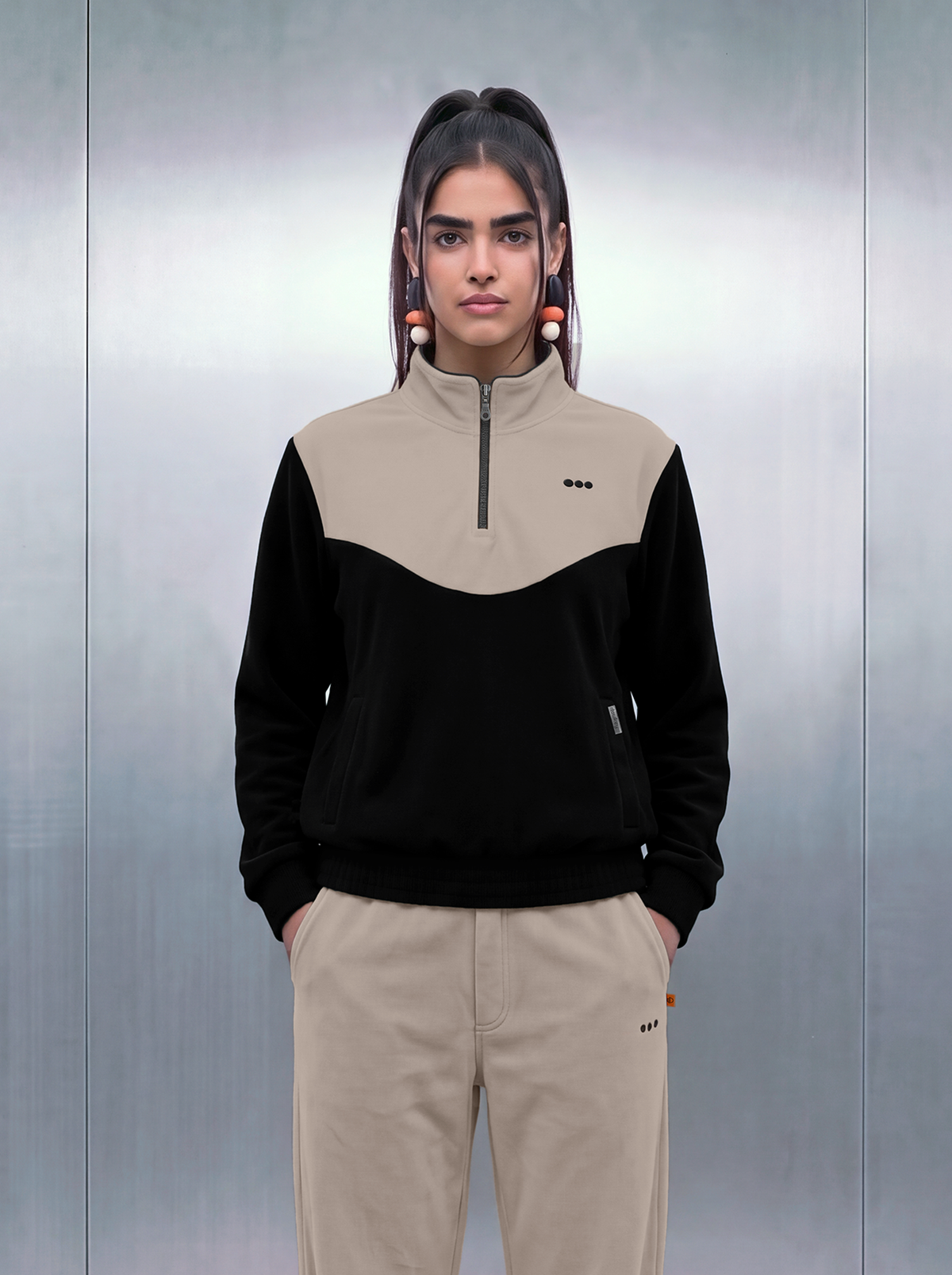 Merino Quarter Zipper – Caviar Cream