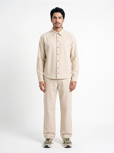 March Fit – Uni Crop Full Sleeves Shirt – Beige Linen