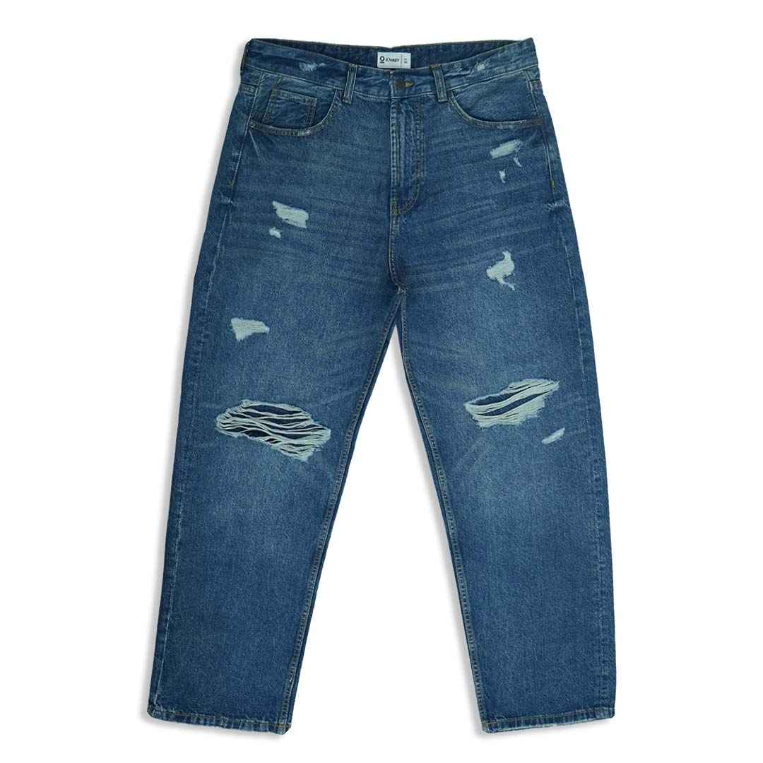 Mid Dark Distressed Baggy Jeans